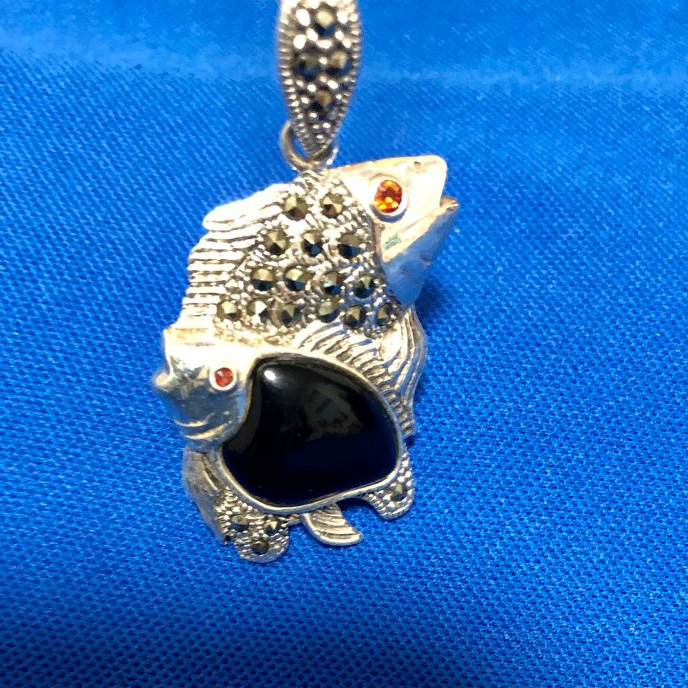 Marcasite Fish 925 Solid Sterling Silver Pendant-… - image 4